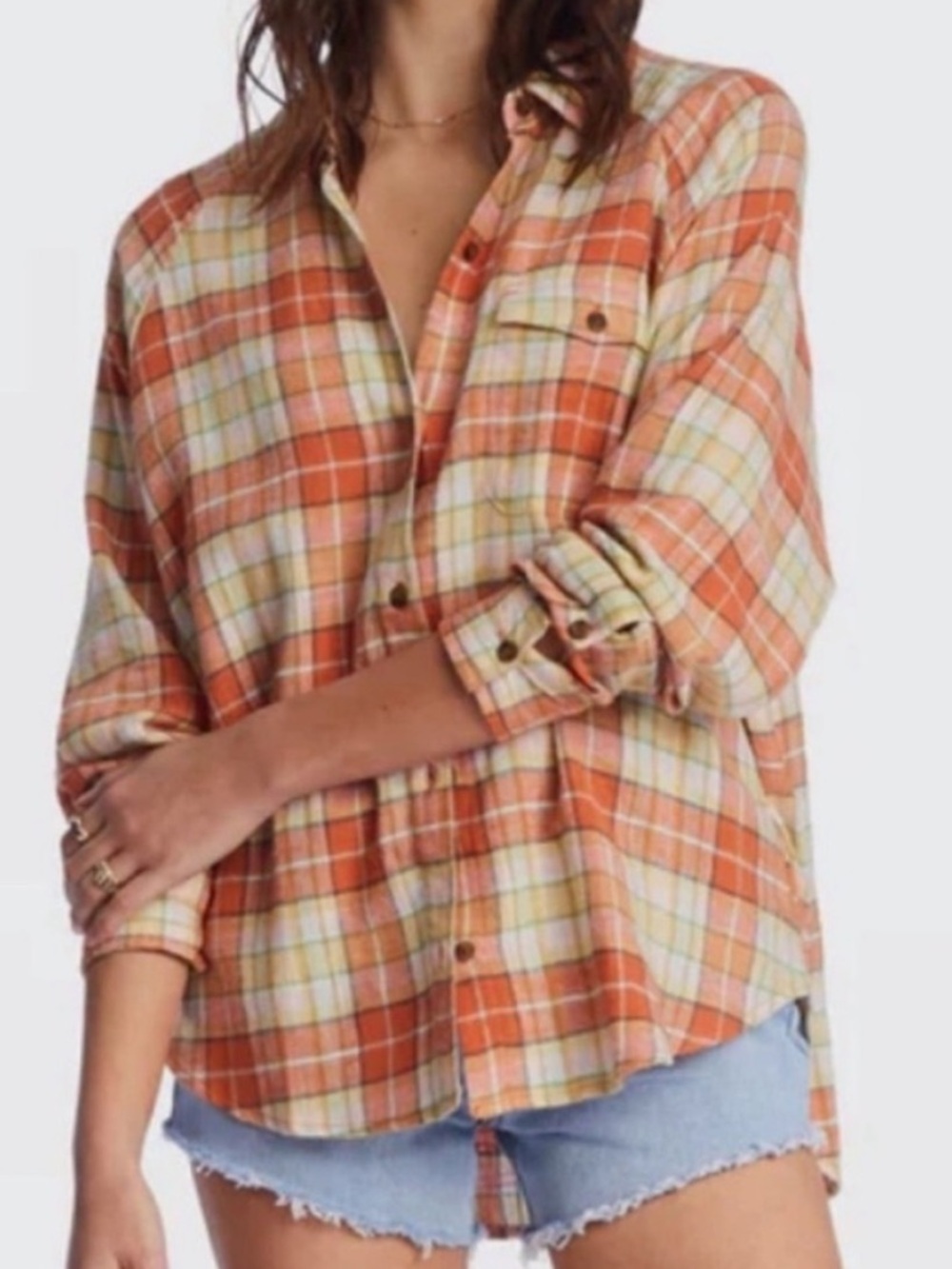 Billabong Medium Shirt Best Time Long Sleeve Flannel 100% Cotton oversized NWT
